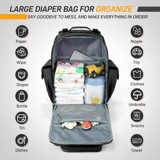 SHARKMOUTH Dad Diaper Bag for Men - Military Baby Backpack with Patches for Hiking Travel Camping Trips - Baby Shower Gifts Black - Image 2
