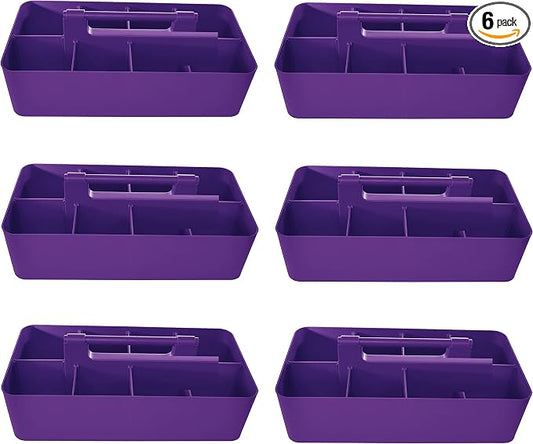 -Large Portable Caddy, DIY Dividers, 8 Compartments, School Office Supplies Home Business Organizer Portable Basket with Handle Made in USA (6 PACK, Royal Purple) by EnjoyOrganizer