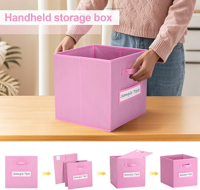 Fabric storage cubes (8 Pack) 13 Inch Cube Storage Bin, cube organizer bins with 8 Labels Window Cards & a Pen, Foldable cube organizer bins and Storage Box, Light Pink - Image 4