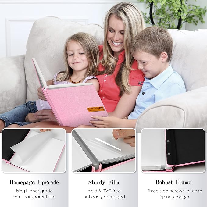 Spbapr Large Photo Album Self Adhesive Magnetic Scrapbook,DIY Scrapbook Album for 4x6 5x7 8x10 Picture,40 Pages Linen Cover Memory Book for Wedding Family Baby Pets, with Metallic Pen and Scraping - Image 3