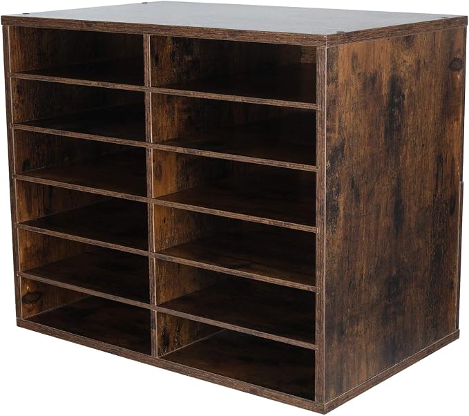 EasyPAG 12 Compartments Wooden Literature Organizer with Adjustable Shelves, 6000 Sheets Capacity Paper Organizer, Classroom Mailbox and Mail Sorter for Teachers and Office, Archaize - Image 2
