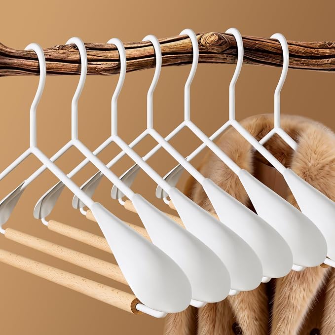 16.7 Inch Wooden Wide Shoulder Hangers for Sweater,Coat,Suit,10 Pack | Heavy Duty,No Shoulder Bump,Non-Slip,Space Saving,Hanger for Coat,Sweater,Jacket,Thick Clothes,Pants,Skirt,For Men Women by HWAJANClothesOrganizer