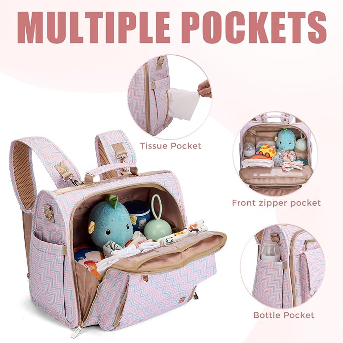 ALLCAMP Diaper Backpack, Waterproof Large Capacity Baby Bag, Multi-Function Nappy Bag with Stroller Hooks, Convertible Tote - Image 3