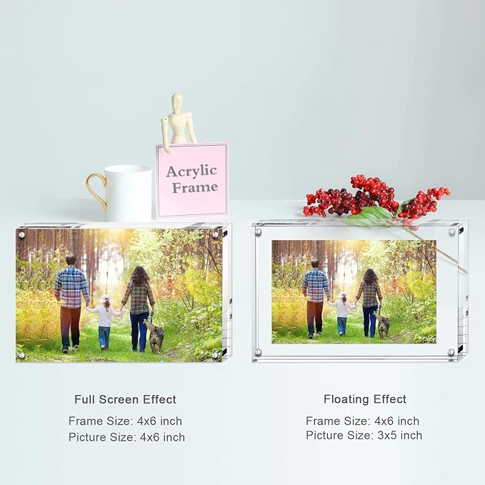 Boxalls 4x6 Inches Acrylic Picture Frame, Double Sided Clear Frameless Photo Frame with Magnetic Desktop Transparent - Image 5