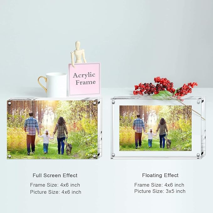 Boxalls 4x6 Inches Acrylic Picture Frames- 3 Pack, Desktop Frameless Photo Frames with Magnetic, Double Sided Transparent (3 Pack) - Image 6