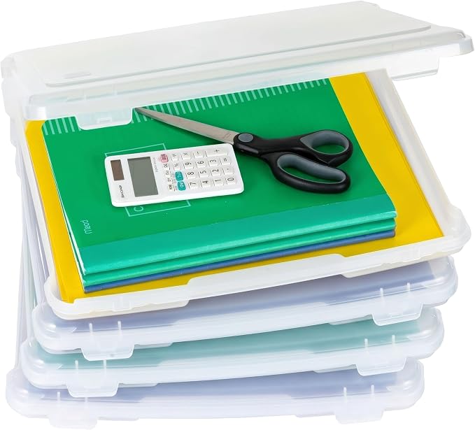IRIS USA Board Game Storage |Made in USA| Slim Craft Case (4-Pack) - Clear | Fits 8.5" x 11" & A4 Paper, Organizers with Built-In Handle & Snap-Tight Lids, Containers for Puzzles, Art & Scrapbooking by IRISUSA