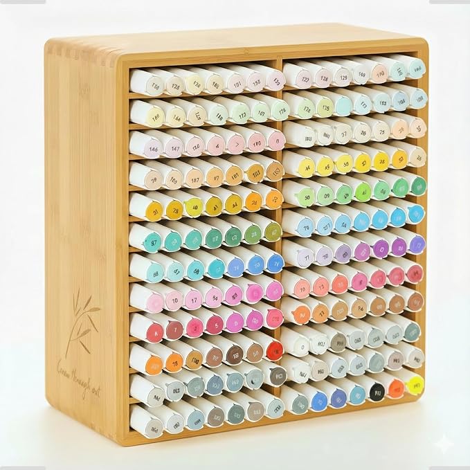 Marker Organizer for 168 Markers,Bamboo Wooden Desk Storage Organizer Rack,Markers Pens Pencils Art Brushes Storage Holder for Home Classroom Office Decor. by Unknown
