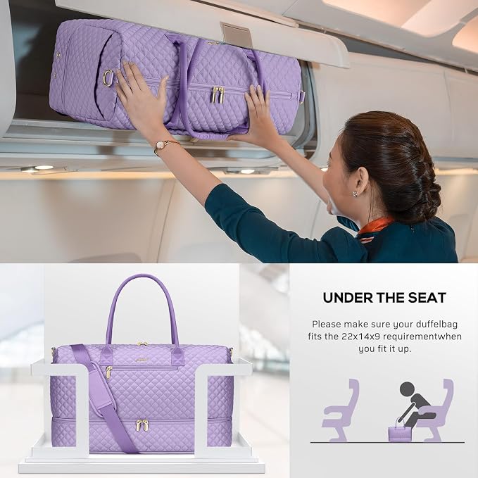 Travel Bag Weekender Bags for Women - Carry on Overnight Bag with Shoe Compartment Duffle Bag with Laptop Pocket Light Purple - Image 7