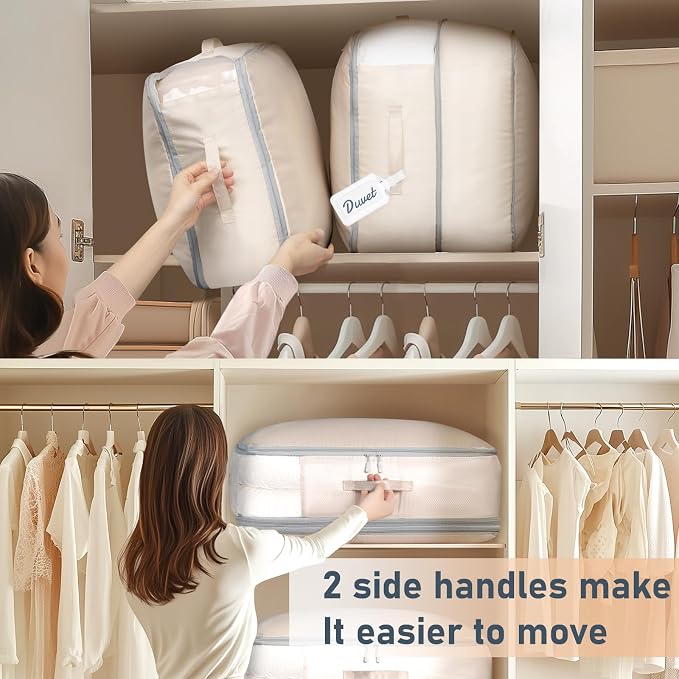 DIMJ Comforter Storage Bag 6 Pack - Blanket Storage Organizer Compression Bags, Large Capacity Ultra Space Saving Self Compression Organize for Bedding, Pillow, Duvet, Sheet Storage with Zipper Window - Image 7