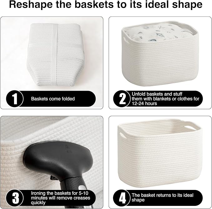 ICERZCZ Storage Baskets for Organizing & Shelves, Woven Cotton Rope Organization Bins for Dog Toys, Clothes, Books, Nursery Organizer, 15"Lx11''Wx9.5''H, (4 Packs) Off White - Image 7
