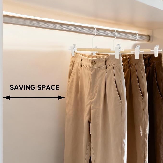 Wire Pants Hangers with Adjustable Clips, White, 24-Pack | Wooden Skirt Hangers, Non-Slip Clamp Bottom, for Trousers, Jeans, Shorts & Clothing Organization - Image 6