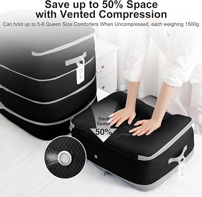 Comforter Storage Bag - 130L Large Capacity Blanket Storage Bags 4-Layer Ultra Space Saving Self Compression Organizer, Washable Compression Bags for Storage Comforter Blanket, 2-Pack, Black - Image 3