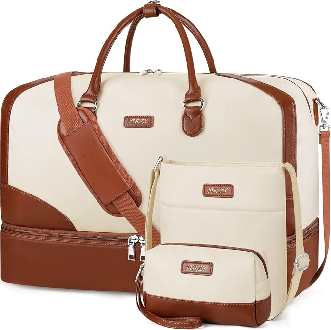 ITIEZY Weekender Bag for Women 21.5" Travel Duffel Large Carry On Bag 3PCS | Nylon Duffel Bag with Waterproof Shoe Compartment, Crossbody Bag and Toiletry Bag, Travel Weekend Hospital Overnight Gym Bag by ITIEZY