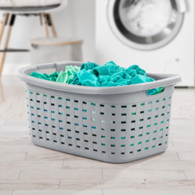 Sterilite 6-Pack Weave Laundry Basket, Rectangle Plastic Clothes Hamper w/ Handles, Gray - Image 4