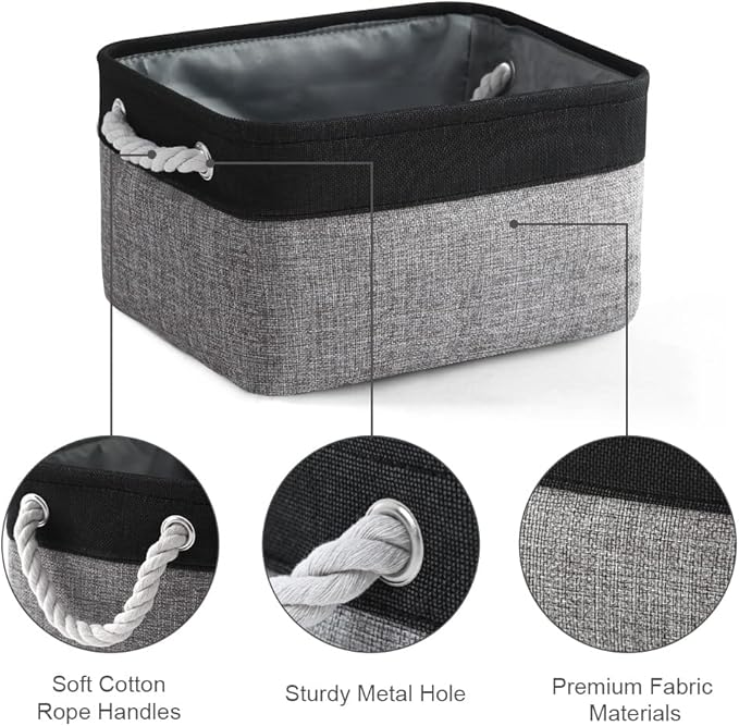 Storage Basket for Organizing - 1 Pack 14x10x6.7 inch Collapsible Storage Bins for Shelves, Dog Toy Bin for Closet Organizer laundry Gift Cloth Nursery (Grey & Black) - Image 6