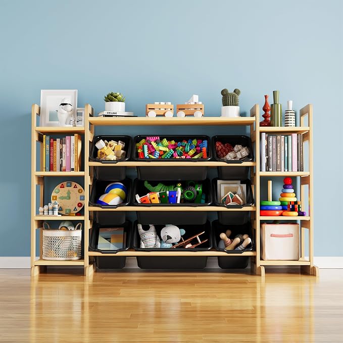 SpaceAid Large Toy Storage Organizer 9 Shelves 9 Bins, Toy Organizers Storage Bookshelf, Kids Bin Shelf Toys Box Bookcase for Bedroom Playroom Organization Room Decor, Neutral Gray by SpaceAid