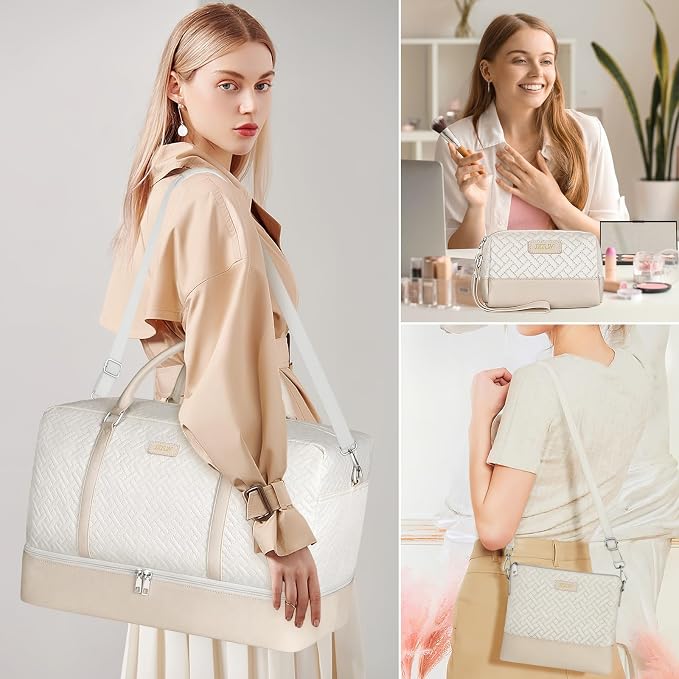 Weekender Bags for Women, 21" Travel Duffle Bag with Shoe Compartment | 3PCS Carry On Overnight Large Duffel Bag with Crossbody Bag and Toiletry Bag for Weekend Travel Gym Hospital Business Trip - Image 2
