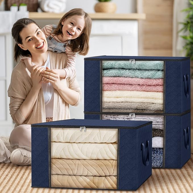 6 Pack Storage Bags for Clothes Blanket Storage Bins with Lids | Foldable Closet Organizers with Zippers,Window and Handles,Fabric Storage Bins for Sweater,Comforter,Bedding,Dorm essentials - Image 7