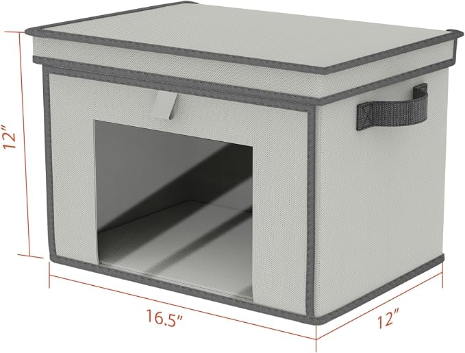 Univivi Front Opening Storage Bins with Lids for Home, Gray, 4 Pack | Foldable Fabric Storage Boxes, Large Closet Organizers and Storage with Clear Window & Handles for Clothing Storage - Image 6