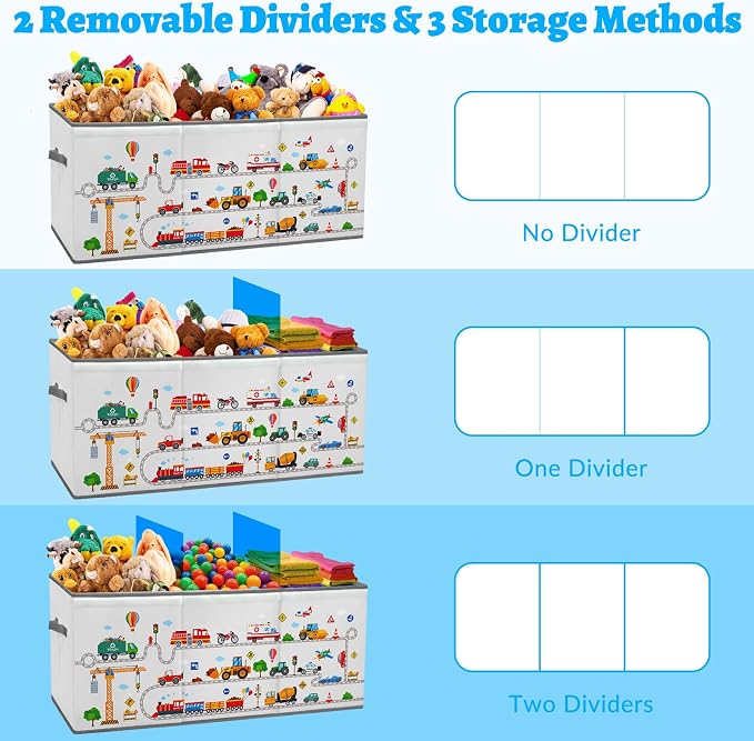 Large Toy Box Collapsible Chest Organizer with Flip Lid for Kids | Oxford Storage Box with Handle for Boy Girl Sturdy Waterproof Organizing Decor for Bedroom Playroom Nursery 37.7×12.5×15.7'' - Image 5