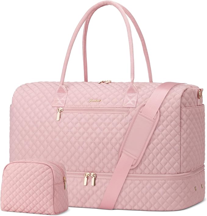 Travel Weekender Bags for Women - Large Duffle Bag with Shoe Compartment Carry On Overnight Bag with Toiletry Bag Pink Duffel Bags with Wet Pocket for Gym Hospital Bags for Labor and Delivery by FOCDOD