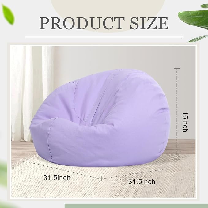 Sliner 2 Pcs Stuffed Storage Bean Bag Chair Cover for Kids Adults (No Filler) Stuffable Zipper Beanbag Cover for Organizing Plush Toys or Foam(31.5 * 31.5 * 15inch,Cotton,Pink and Purple) - Image 2