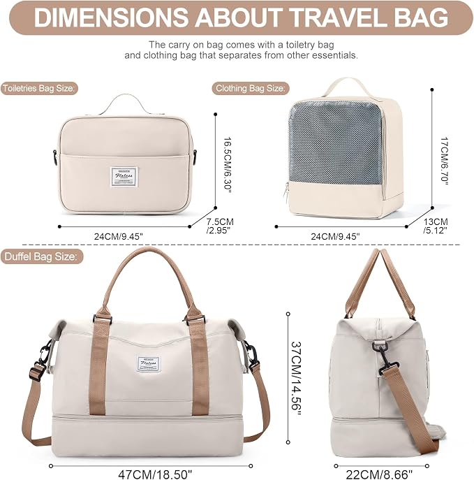 Weekender Bags for Women,Travel Duffle Overnight Bag with Shoe Compartment | Personal Item Carry On Bag,Gym Bag,3 Pcs Set - Image 3