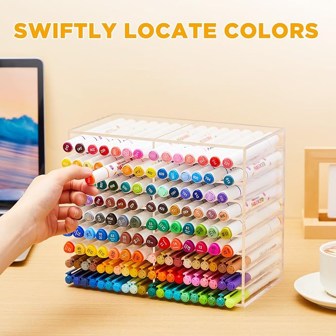 MotiMind Acrylic Marker Organizer for 126 Marker, Large Art Pencil Holder Storage Rack for Desk, Pens Art Brushes Display Stand with 18 Compartments for Desktop, Office (clear, 126 Capacity) - Image 4