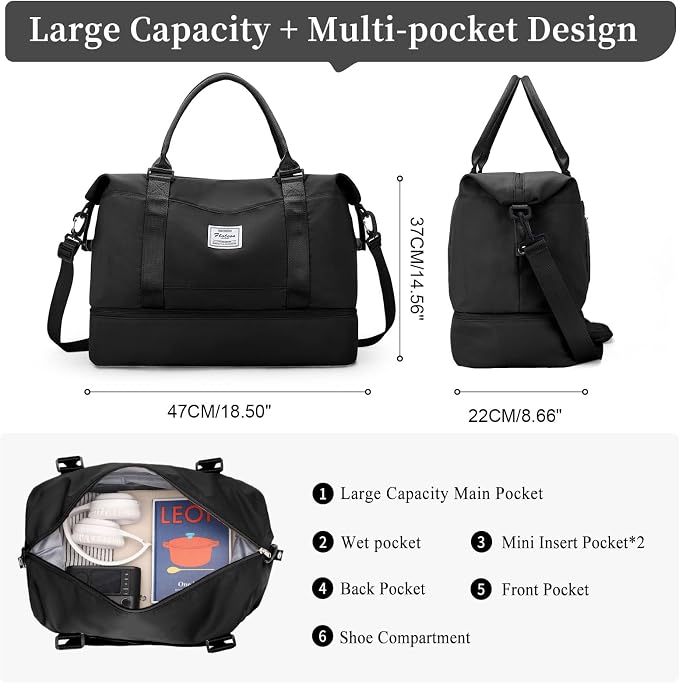 Weekender Bags for Women, Personal Item Travel Bag with Shoes Compartment | Overnight Travel Duffel Bag with Toiletry Bag, Airplane Friendly Carry-On Bag - Image 3