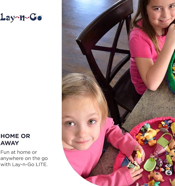 Lay-n-Go Layflat Portable Drawstring Cinch Storage Toy & Mini Figures Organizer & Play Mat, Mesh Pockets, Home & Travel, Kids & Toddlers Playdates, 2 Straps for Backpack, Durable, Machine Washable - Image 7