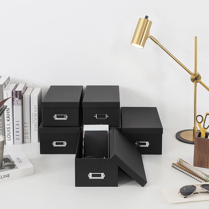 Soul & Lane - Black Photo Storage Boxes with Lids, Set of 6 in 2 Sizes | Cardboard Picture Organizers with Label Holders for Crafts and Collectibles, Stackable Keepsake Containers for Shelf Decor - Image 8