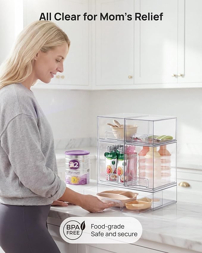 Vtopmart Clear Stackable Storage Drawers Set of 9, Plastic Organizer Bins | Multi-purpose Boxes for Baby Bottle Storage, Ideal for Kichen, Vanity, Bathroom, Undersink, Cabinet, Pantry Organization - Image 5