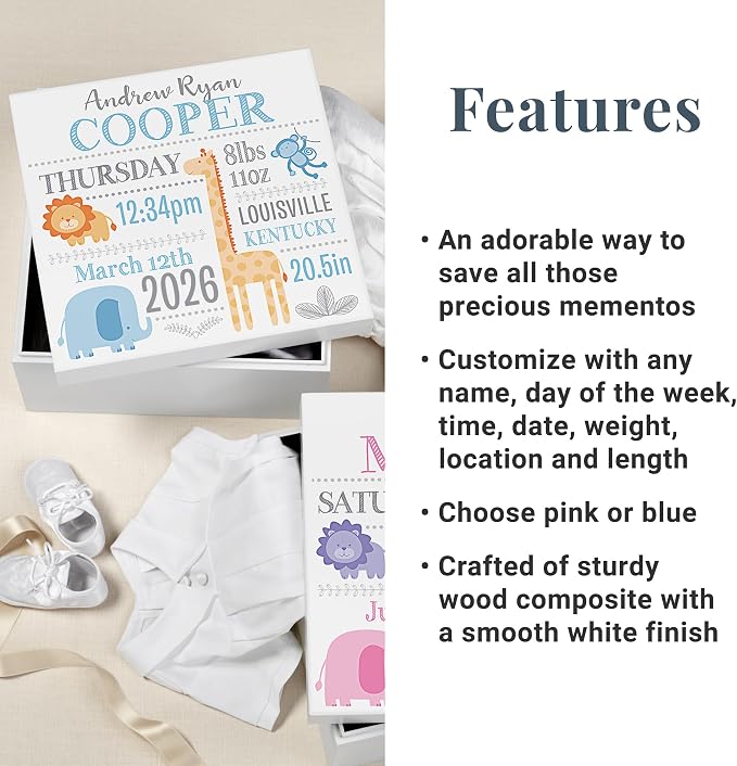 Let's Make Memories Personalized Baby's First Keepsake Box - Memento Storage - Memories Box - Baby Shower - Nursery Decor - For Boys - 6" Hx12 Square - Baby's First - Pink - Image 5