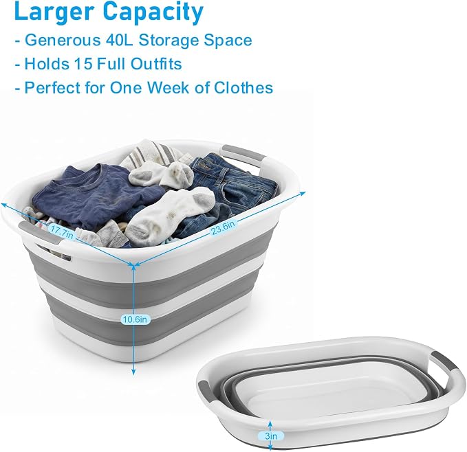 2 Pack Collapsible Laundry Basket 40L(10.5 Gallon) – Plastic Foldable Pop-Up Clothes Hamper with Handles - Portable Washing Tub & Space Saving Organizer for Dorm, Bedroom & Bathroom - Image 5