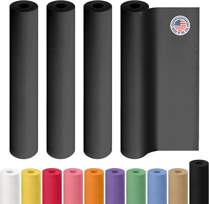 Black Paper Rolls 18" x 2160" (180 feet), Pack of 4 - USA-Made Black Kraft Paper 50lb Thickness - Ideal for Wrapping, Packing, Shipping, Arts & Crafts - 100% Recycled Natural Material by IDL Packaging by IDLPackaging