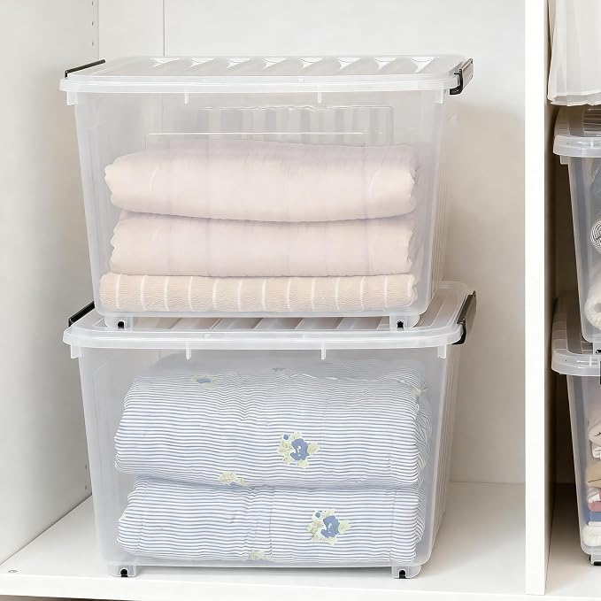 Citylife 82 Quart Large Clear Plastic Storage Bins with Lids 2-Pack | Stackable, Secure latching lids, Easy Find, Clothes Storage Bins for Closet Bedroom Garage - Image 2