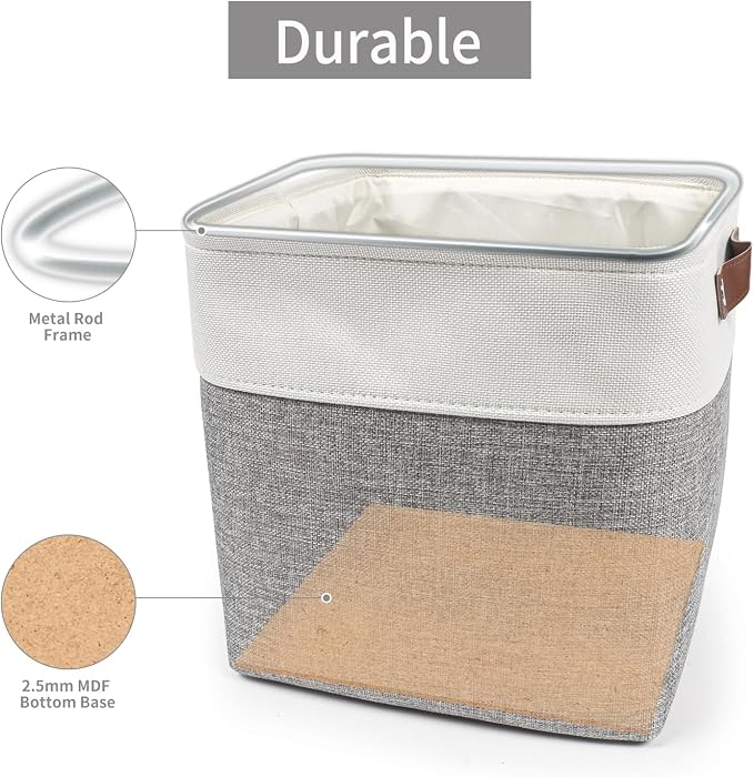 Collapsible Fabric Storage Cubes 11x11 Cube Storage Bins, 4 Pack Closet Baskets Box with Handles for Organizing, Shelf, Toys, Clothes, Home, Office, Nursery (Grey&White) - Image 4