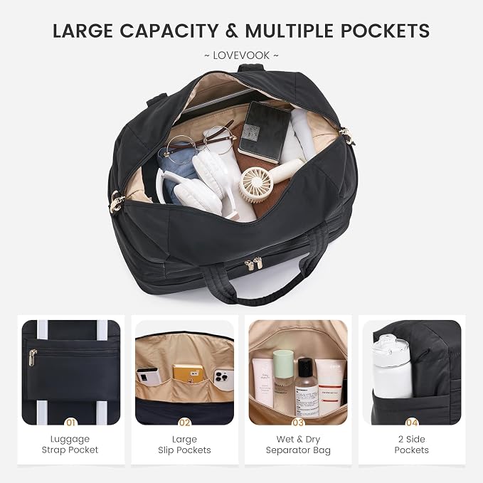 LOVEVOOK Travel Duffle Bag - Puffer Weekender Bags For Women with Shoe Compartment,50L Carry On Overnight Duffel Bags For Airplanes,Hospital Bag for Labor and Delivery,2Pcs - Image 4