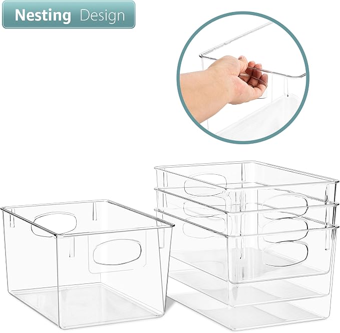 Sorbus Fridge Organizers and Storage, Clear Plastic Bins (Medium, 4 Pack) | Handled containers keep crafts, clothing and household supplies sorted across pantries, cabinets, refrigerators and closets. - Image 4