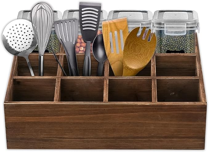 Rustic Wooden Crates for Storage 16 X 12 Inches, Carrying Handles | 12 Individual Slots, Farmhouse Wood Crates for Display, Wood Box, Handmade Wooden Basket for Kitchen Bathroom Tabletop - Image 9
