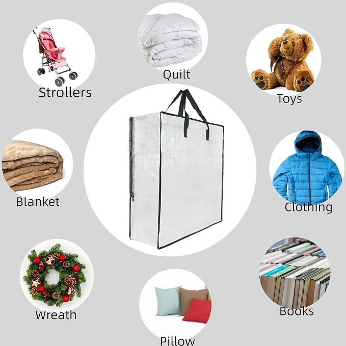 GONGKANGYUAN 25 Gallon Large Clear Storage Bags with Zipper and Handles, Blanket Bags for Closet Storage, Underbed Storage Organizer for Clothes Pillow Bedding Christmas Wreath - Image 7