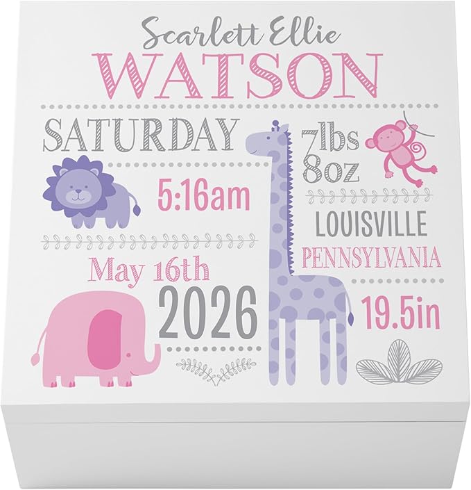Let's Make Memories Personalized Baby's First Keepsake Box - Memento Storage - Memories Box - Baby Shower - Nursery Decor - For Boys - 6" Hx12 Square - Baby's First - Pink by LetsMakeMemories