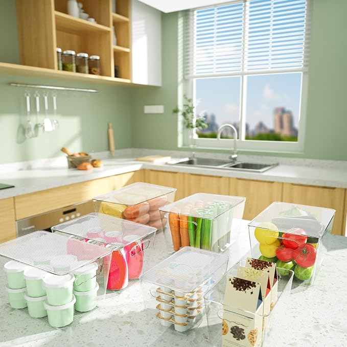 BALEINE Clear Stackable Storage Bins with Lids, Plastic Containers with Handle for Pantry Organizers and Storage, Plastic Bins for Fridge, Kitchen, Bathroom, Cabinet (13x7.4x7, 8PK) - Image 7