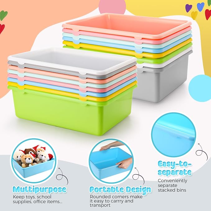 16 Pcs Large Plastic Book Bins for Classroom Cubby Storage Bins Bulk 15.3 x 11.8 x 5.1 inch Large Scoop Front Stackable Toy Storage Tub Containers for Library School Office Home Nursery - Image 3