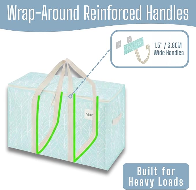 VENO 6 Pack Heavy Duty Moving Bags, Extra Large Storage Bags with Reinforced Handles & Strong Zippers, Foldable & Reusable Moving Box Alternative for Clothes & Dorm Storage - Image 2