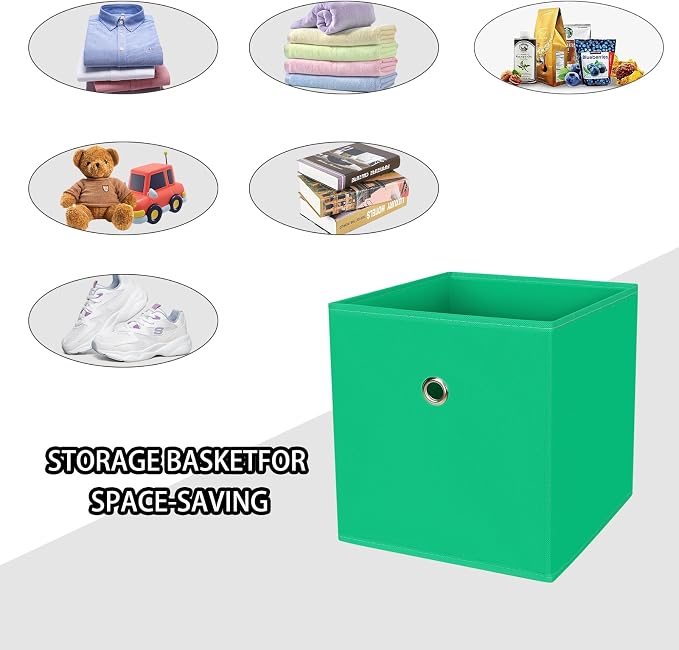 Foldable Storage Cubes Bins ,11 Inch Cloth Storage Cube Fabric Storage Box Cubes Organizer Baskets with Handles for Home Organizer Set of 6 (Green) - Image 3