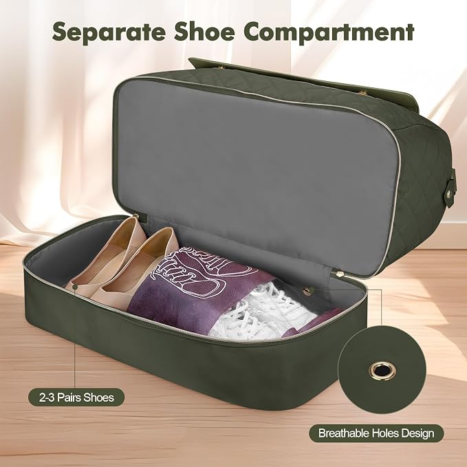 Travel Duffel Bag, Large Weekender Bag for Women with Shoe Compartment, Carry on Overnight with Toiletry Makeup Bag for Travel Gym Camping Hospital, Green - Image 2