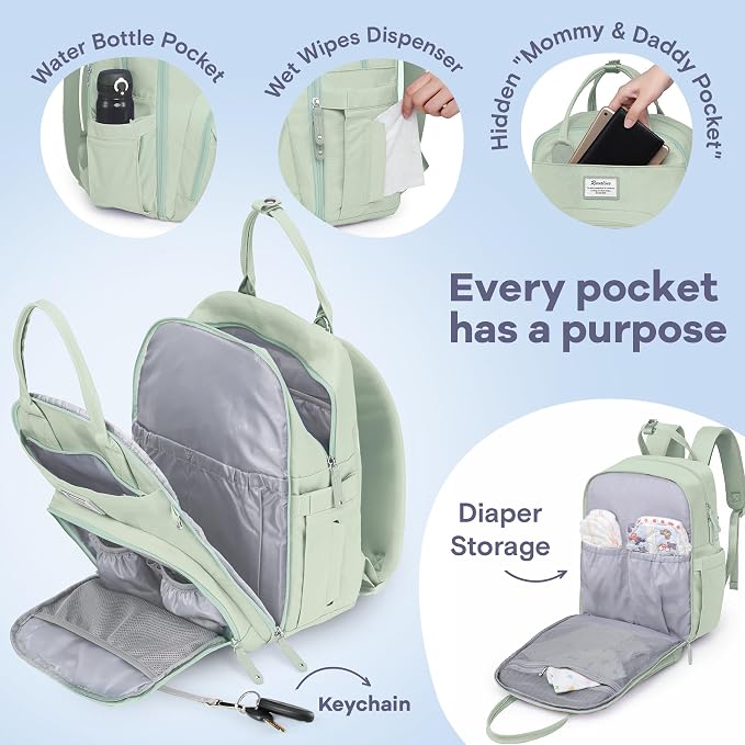 RUVALINO Baby Diaper Bag Backpack with Changing Pad, Baby Shower Gifts | Baby Essentials, Waterproof Travel Baby Bags for Mom Dad Girl Boy, Insulated Bottle Holders, Pacifier Case, Large Capacity - Image 3