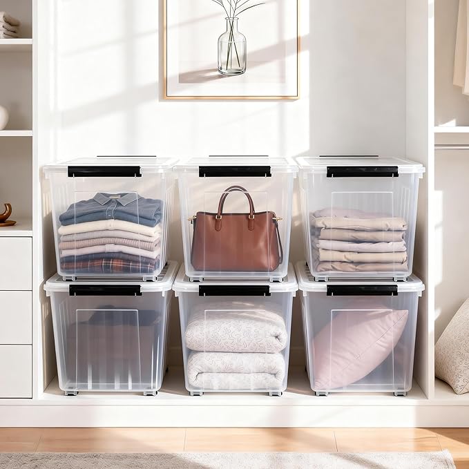 Citylife 82 Quart Large Clear Plastic Storage Bins with Lids 6-Pack | Stackable, Secure latching lids, Easy Find, Clothes Storage Bins for Closet Bedroom Garage - Image 3