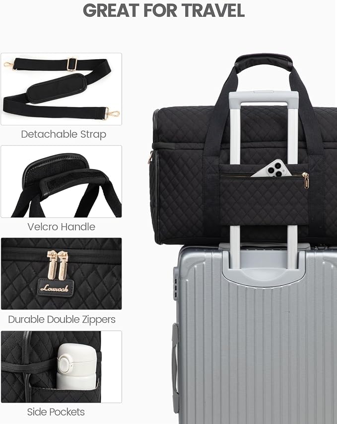 LOVEVOOK Travel Duffle Bag - Weekender & Overnight Bag with Toiletry & Wet Pocket, Carry-On Size, 3pc Set - Image 4